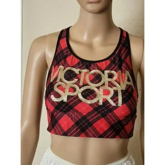 Victoria's Secret Sports Bra Red Gold Spell Out Racerback Size Medium - Picture 2 of 7